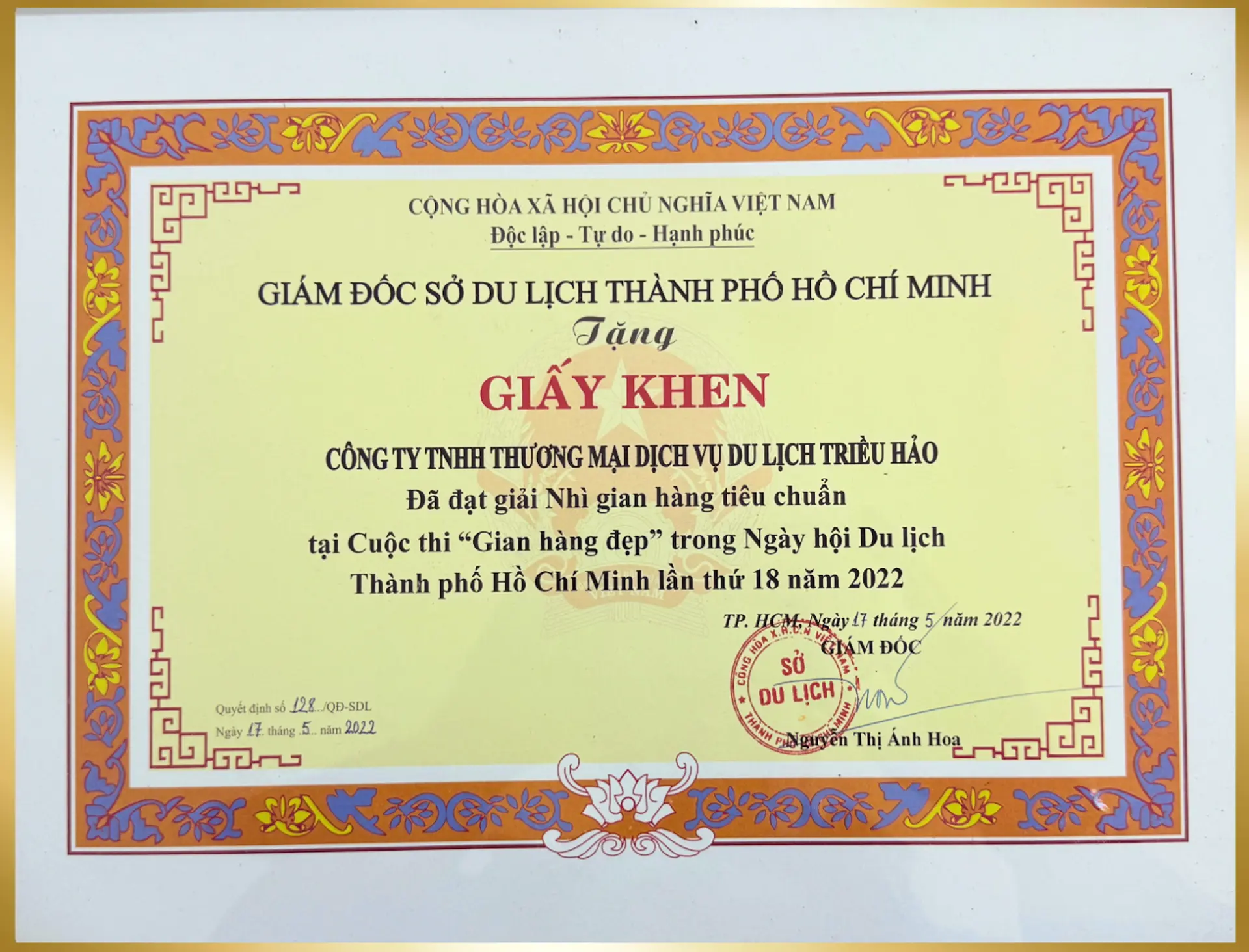 Vinh Danh Triều Hảo Với Giải Nhì Gian Hàng Đẹp Tại Ngày Hội Du Lịch Tp.hcm 2022